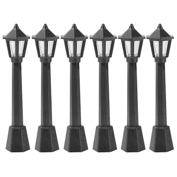 6 st Mikro Landskap Figurer och Miniatyrer Ornament Modeller Lampor Gatlykta Simuleringslampor (Svart)