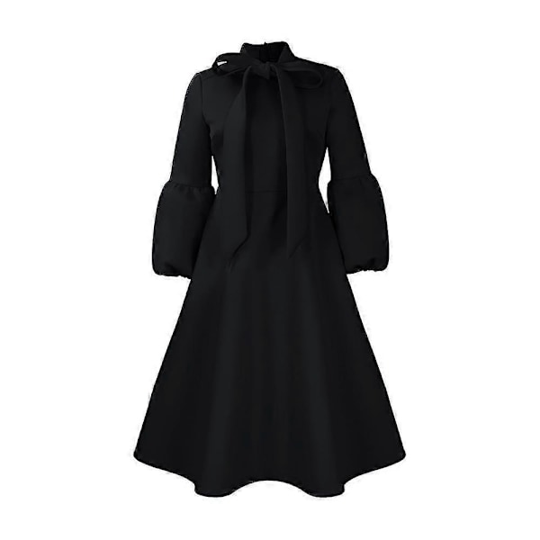 Naisten samettinen maksimekko, pitkät puffihihat, pyöreä pääntie, cocktail-juhlamekko Black 3XL