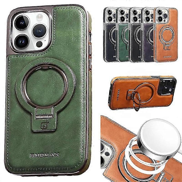 Luksuriøst Lær Innebygd Stativ Telefonveske For Iphone Case15/14/13 Pro Max GREEN iPhone 13 Pro max