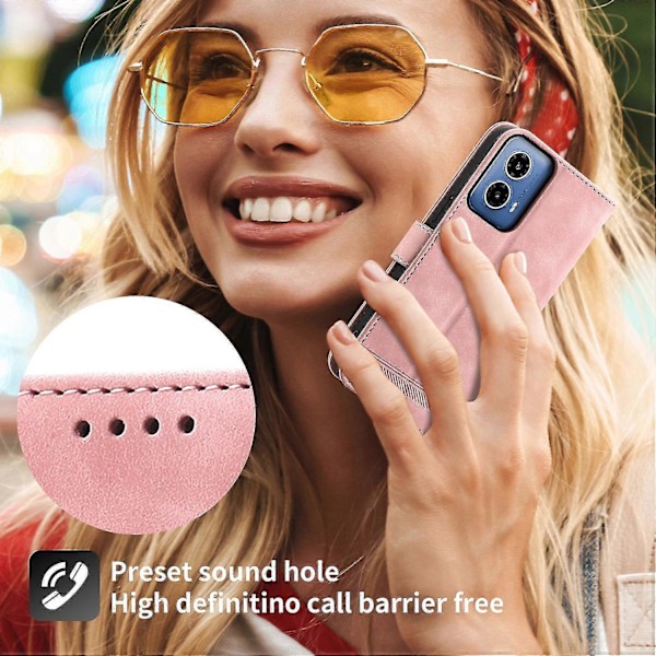 DIERFENG DF-03 til Motorola Moto G34 5G Etui Wallet PU Læder Telefon Cover - Rød Pink Style C Motorola Moto G34 5G