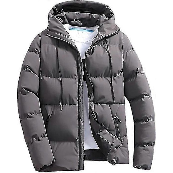 Herr Vinter Enfärgad Dragkedja Huva Lös Kappa Jacka Dunjacka Grey M