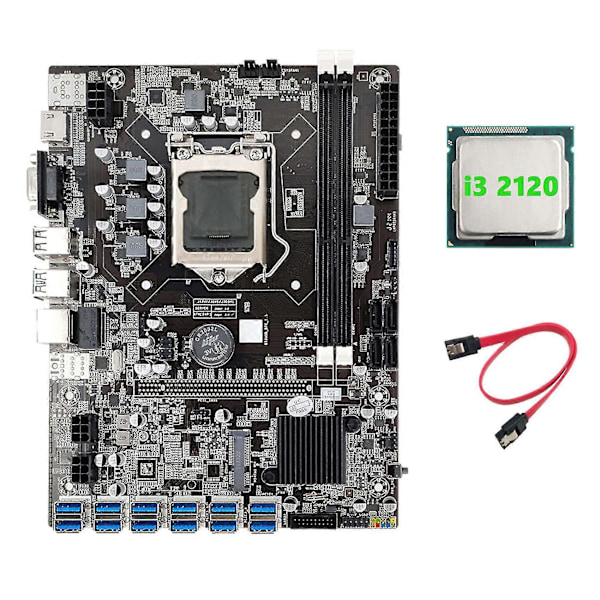 B75 Eth Louhintaan Emolevy+i3 2120 Cpu+sata Kaapeli Lga1155 12 Pcie Usb-Sovitin Msata Ddr3 B75 Usb