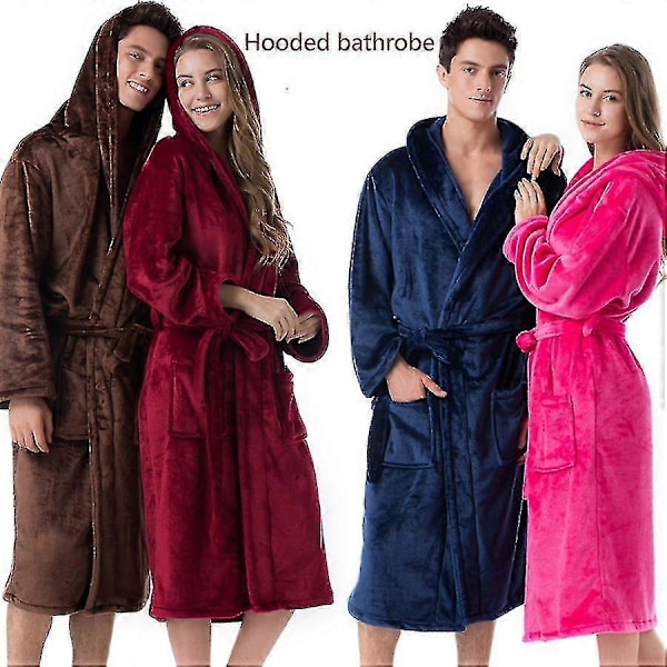 Numb Badrockar för Kvinnor, Resort Hotell Hem Spa Terry Badrock Fleece Badrock Plysch Lång Badrock med Huva pink XL