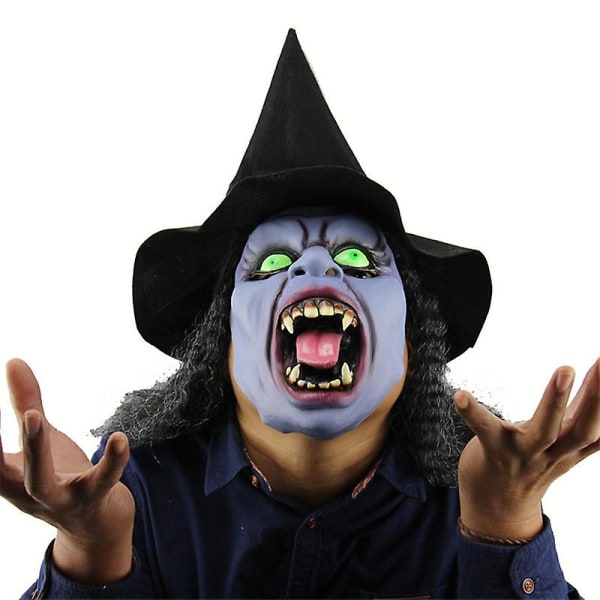 Förbannad häxmask Skrämmande Dracula Monster Halloween kostym (långt hår med cap) Dress Up Party Skräck Demon Zombie 2023