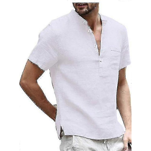 Sommer Bomuld Hør Kortærmet Herre T-shirt S-5xl/bl White XL