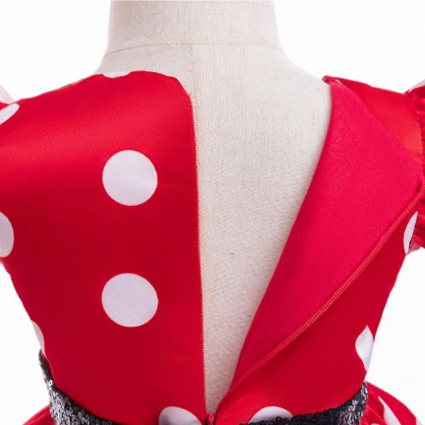 Barn Flickor Minnie Röd & Svart Söt tecknad A-line klänning Polka Dot Rosett Knot Decor Princess Dress 7-8Y