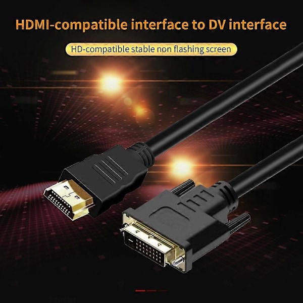 1,5 m HDMI-kompatibel til DVI-kabel, Plug and Play, Høy Klarhet, Svart HDMI-kompatibel Hann til DVI Hann-konverter for Laptop
