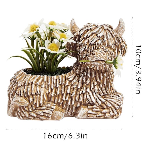 Knælende Plateau Yak Resin Blomsterpotte Dyrefigur Indendørs Udendørs Skrivebord Grøntsag Krydderurt Sukkulent Plantepotte Hjem Balkon Have Dekoration