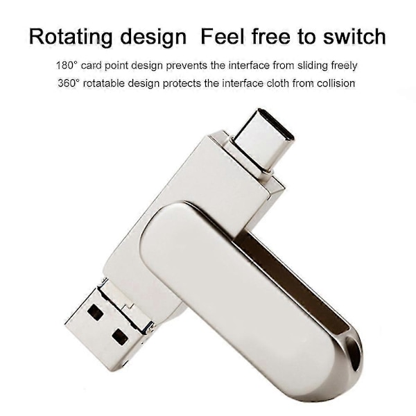 3-i-1 USB-minnepinne Type-c+-usb+usb3.0 Mini Metallminnepinne U Disk (256GB)