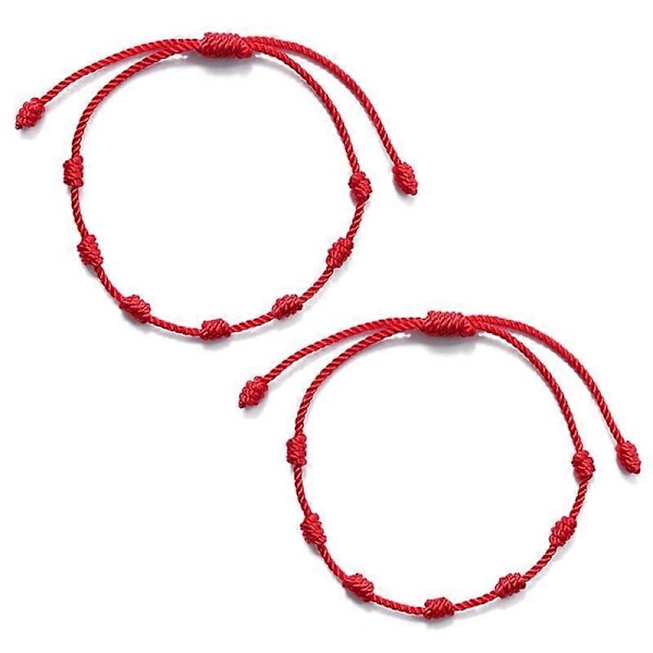 2 st Lyckobringande Röda Snöre Armband 7 Knutar Skyddsrep Amulett Nyårspresent