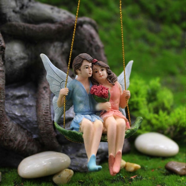 Blomsterfe Statue Dejlige Romantiske Resin Delikate Par Figurer til Haveindretning