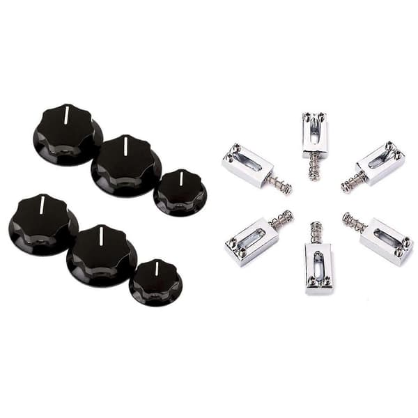 6x Elektrisk Gitarrbro Saddles Flat Set & 6st Kontrollknapp Volym Ljudkontrollknappar För Jazz