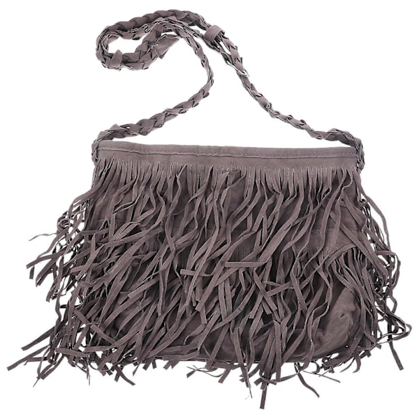 1 st Axelväska med Tofs Läder Tote Tofs Handväska Crossbody Väska Dam Frans Tofsväska (Grå)