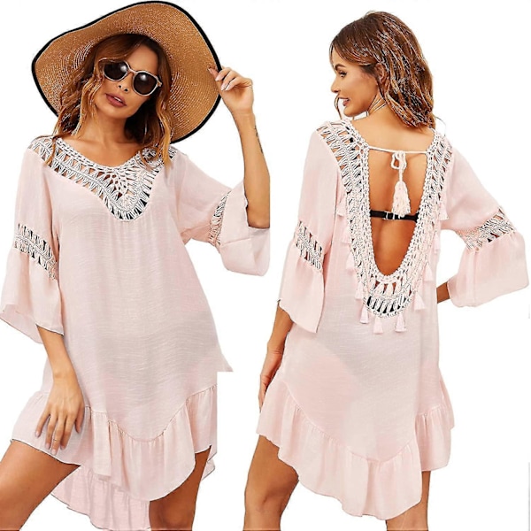 Badedragt Cover Up Dame Badedragt Kjole Plus Size Sexet Bikini Strand Tunika Top Sommer A pasteL Pink L