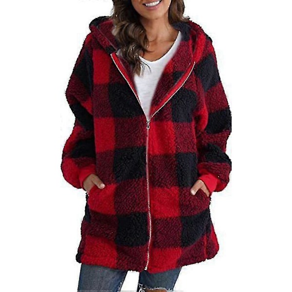 Hooded Jacka Rutig Öppen Fram Hoodie Bekväm & Casual Dam red XL