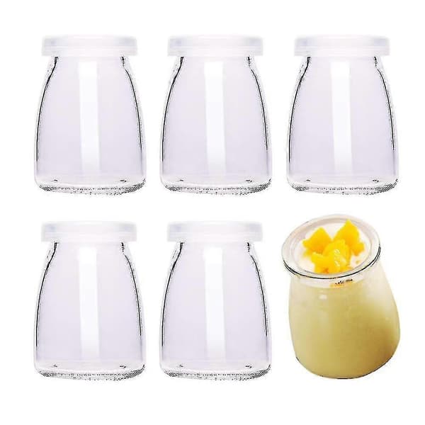 6 st 100 ml Yoghurtpudding Glasburkar Med Plastlock Mini Kopp Små Glasflaskor Desserter Dekorationer