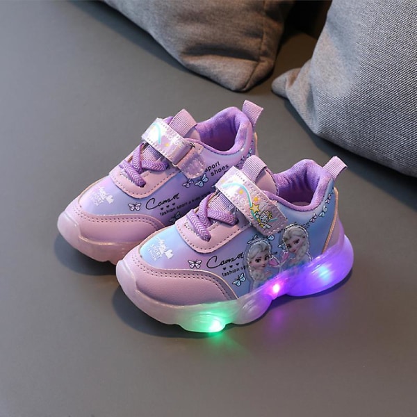 Frozen Elsa Mesh LED Luminous Sneakers Barn Skor Sommar Höst Purple 27
