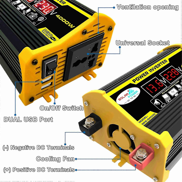 600W 12V Bil Inverter Omvandlare Laddare Adapter Dubbel USB Volta LCD-Skärm