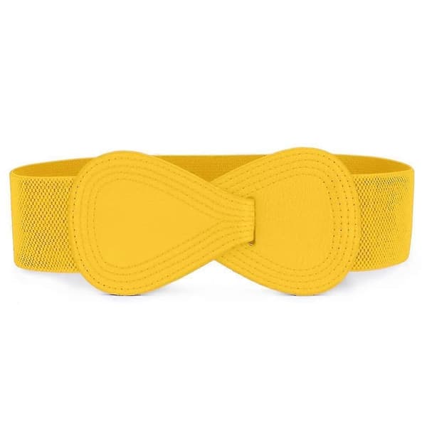 Interlock Spenne 8-formet Imitert Skinn Elastisk Belte Midjebelte For Dame-gul