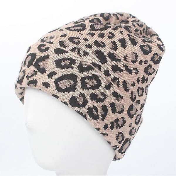 Khaki Leopard Dame Uld Strikket Hue Kvinde Varm Strikket Mode Beanie til Efterår Vinter
