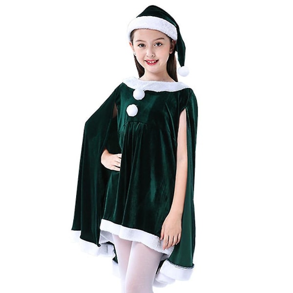 Jul kostym med hatt flickor kap kostym jul klänning outfit, halloween jul kostym för fest 120cm