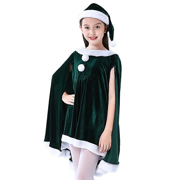 Juldräkt med hatt Flickors Cape Dräkt Julklänning Outfit, Halloween Julkostym för fest 100cm