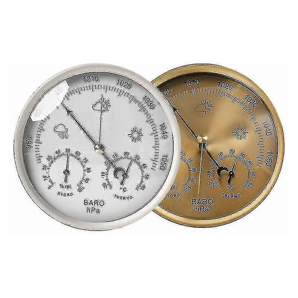Analog værstasjon 3 i 1 rustfritt stål 132 mm - barometer, termometer, hygrometer, sølv