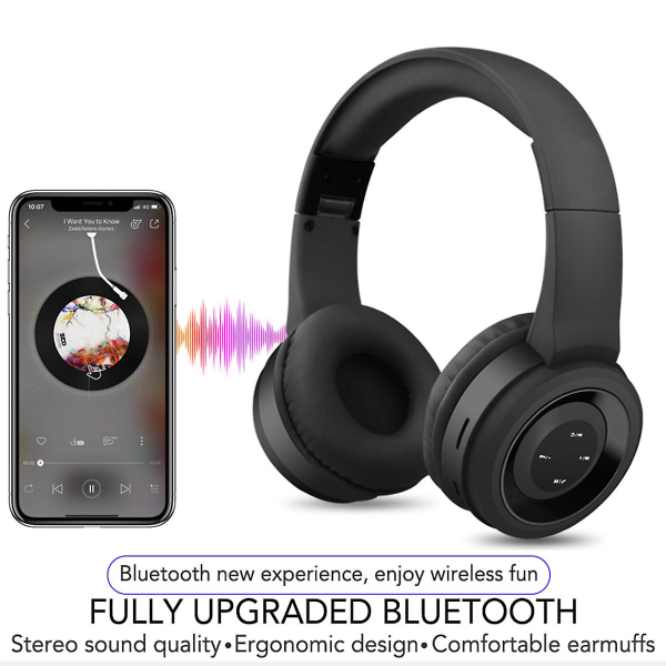 Bluetooth Hörlurar Trådlösa Hörlurar Brusreducerande Vikbara Justerbara Hörlurar Black