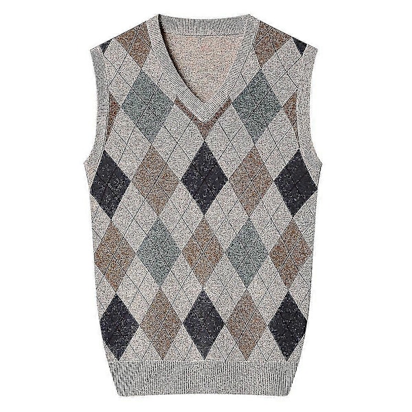 Herre Cashmere Pullover Uldblanding Ærmeløs Strik V-hals Sweater XL Khaki