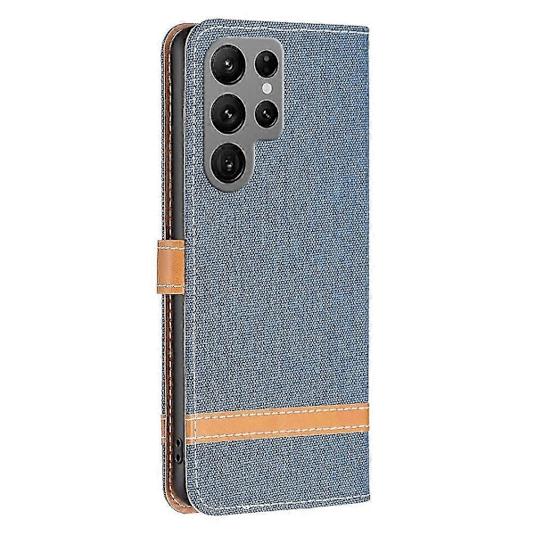 Til Samsung Galaxy S24 Ultra Etui Jeansstof Tegnebog Telefon Cover Ocean blue Style F Samsung Galaxy S24 Ult