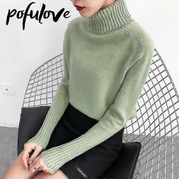 Dam Turtleneck Tröja Enfärgad Lös Trendig gul L