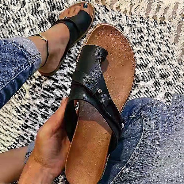 Naisten ortopediset bunion-korjaavat litteät sandaalit lomatossut Black 36