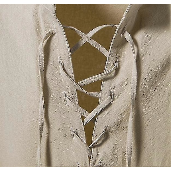 Herre Henry Skjorte Langærmet Bomuld Hør Casual Stand-krave Khaki XL