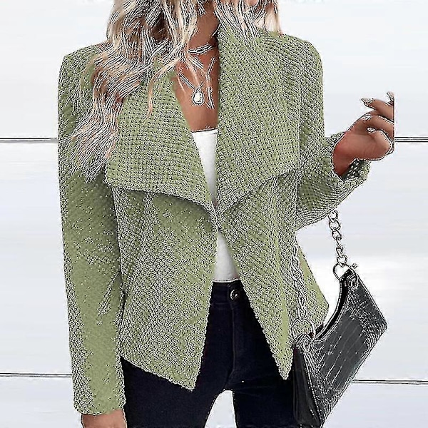 Dame Business Jakker Langærmet Blazer Damer Mode Revers Hals Overtøj Arbejde Army Green M