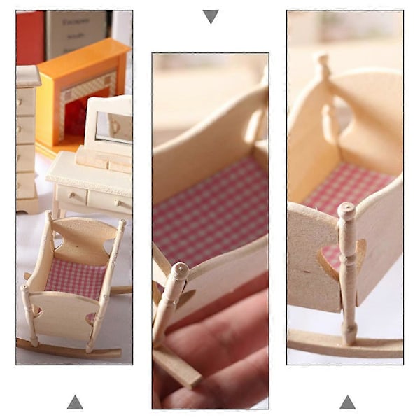 1 st Mini Hus Vagga Modell Mini Trävagga Möbler Miniatyr Leksak för Barn