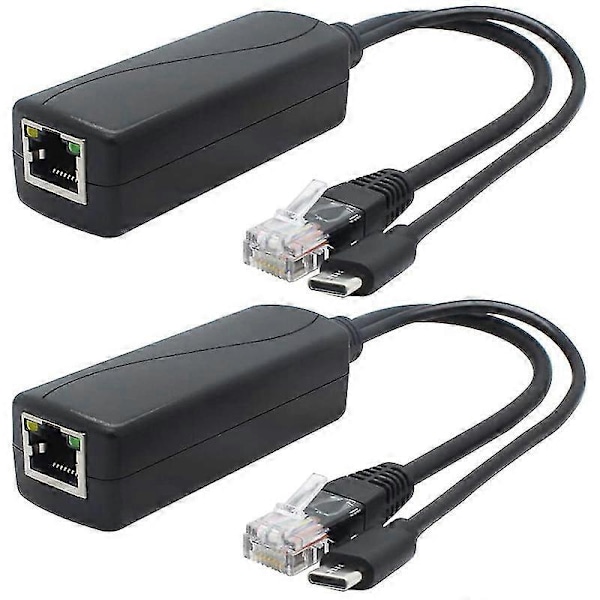 2 kpl 5 V Gigabit PoE -jakaja, USB Type C, 48 V - 5 V 2,4 A -sovitin, IEEE 802.3af -yhteensopiva
