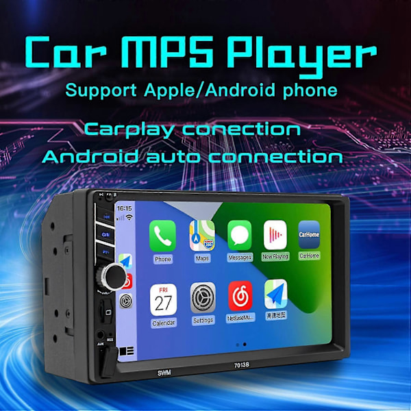 2 Din 7 tuuman autoradio autostereo Bluetooth Mp5-soitin Carplay Android Auto Usb Fm -kosketusnäytöllä