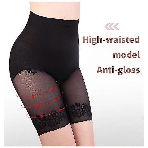 Slipshorts för kvinnor under klänning, sömlösa släta underkläder spets lår trosor säkerhetsshorts shorts under kjol Black 5XL 80kg-105kg