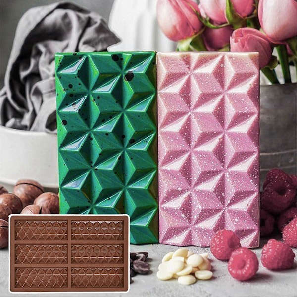6 Hulrum Chokoladeform Rektangulær Silikone Candy Bar Form Non-Stick Vafler Cheesecake Budding Kage Dessert Form