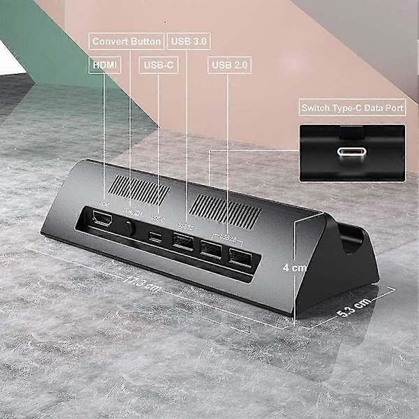 Bærbar Dockingstation til Switch med Type C til Adapter USB 3.0 2.0 Opladningsdocking Playstand Char