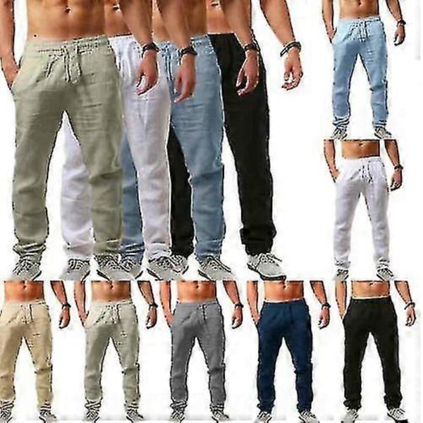Herr Casual Bomull Linne Lös Harem Byxor Strand Yoga Hippie Byxor White 4XL