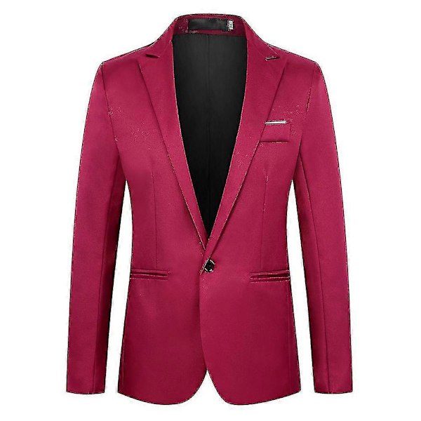 Herre Ensfarvet En Knap Formel Blazer Frakke Hakket Revers Business Jakkesæt Jakke Wine Red L
