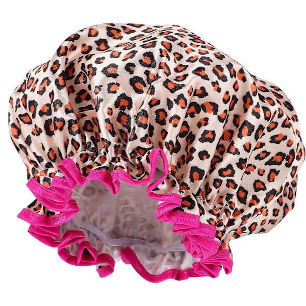 Genanvendelig brusehætte badehætte voksenhårhætte elastisk leopardprint brusehætte badehætte brusehat