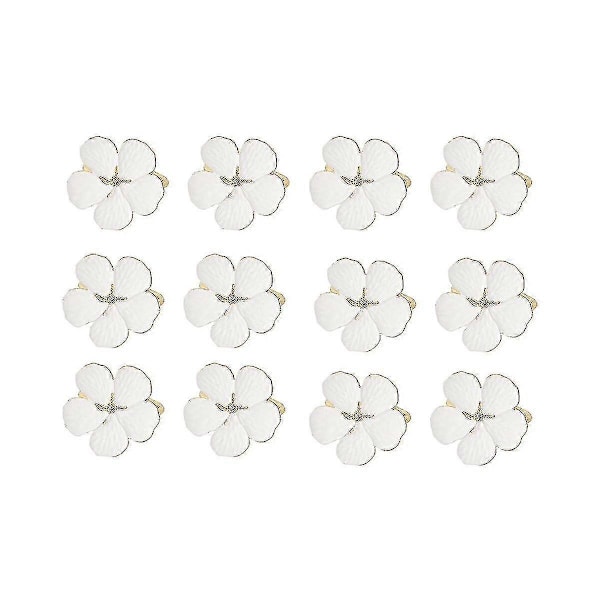Servietringe, 12 stk. Blomster Servietringholdere Middagsbordsringe Elegant Ornament Borddækning Dekoration, hvid