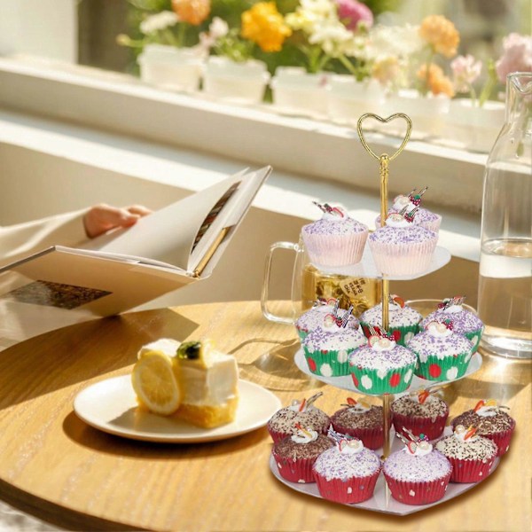 Hjärtformad Akryl Tårtställ 3 Våningar Cupcake Display Elegant Runt Tårtfat för Desserter Bröllop Födelsedagar