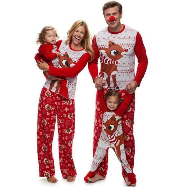 Jul Familj Matchande Pyjamas Set Älgtryck Julpyjamas Hemmakläder Women M