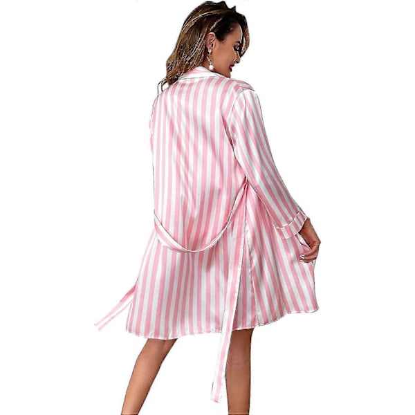 Sexiga Damunderkläder Satin Pyjamas Randig Cami Shorts Set Med Bälte Morgonrock S-3xl Style1 M