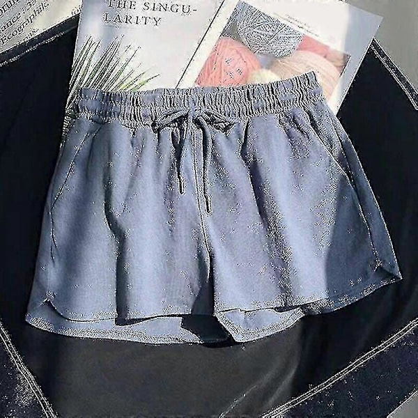 Dam Sommar Dragsko Elastisk Midja Shorts Casual Sport Strand Baggy Hotpants blue XXL