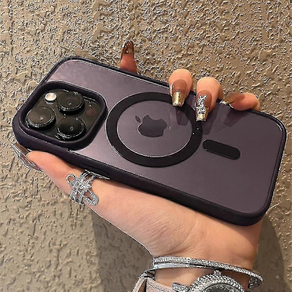 Lyxigt Akryl Magnetiskt Transparent Mobilskal För Iphone 15 14 13 12 11 Pro Max Mini X Xs Xr 7 8 Plus Magsafe Trådlös Laddning Skal Dark Purple For iPhone 14