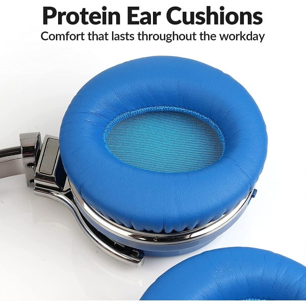 Aktivt brusreducerande hörlurar Bluetooth hörlurar med mikrofon Djup bas Trådlösa hörlurar över örat, bekväma proteinhörlurar, speltid Blue